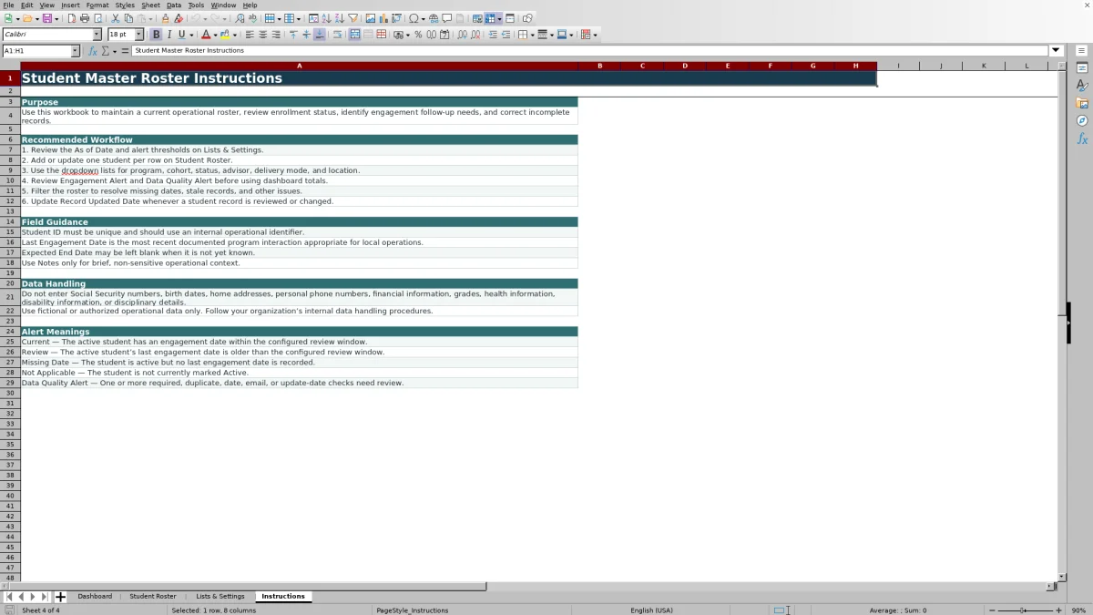 Capture 4 : feuille Instructions — student master roster