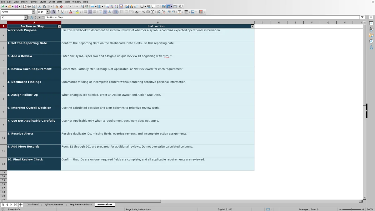 Capture 4 : feuille Instructions — syllabus requirement checklist